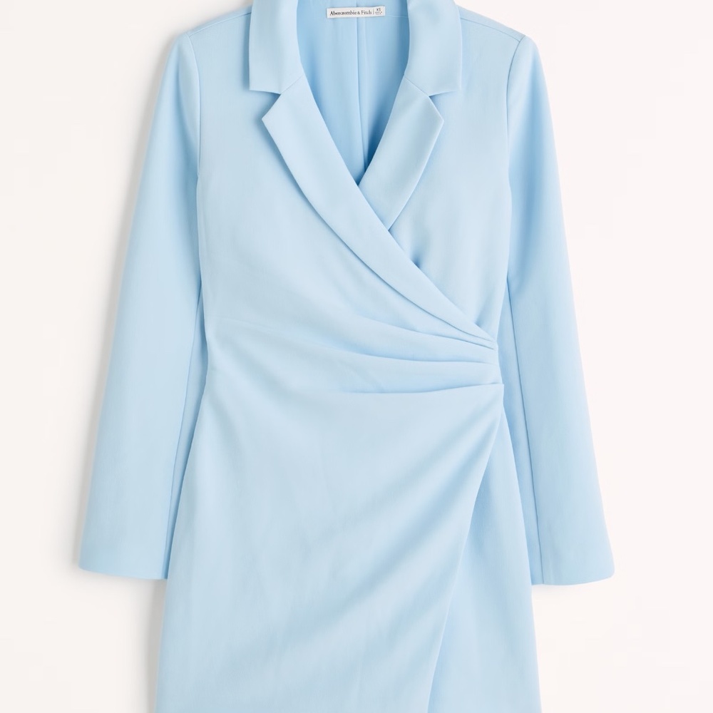 Abercrombie & Fitch Wrap-Front Blazer Dress Light Blue TALL - Picture 2 of 4